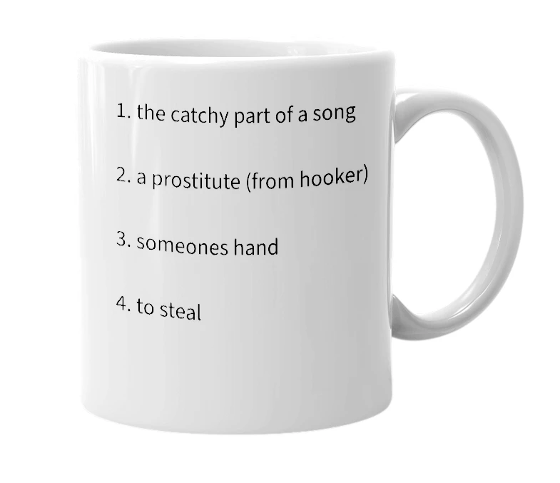 White mug with the definition of 'hook'