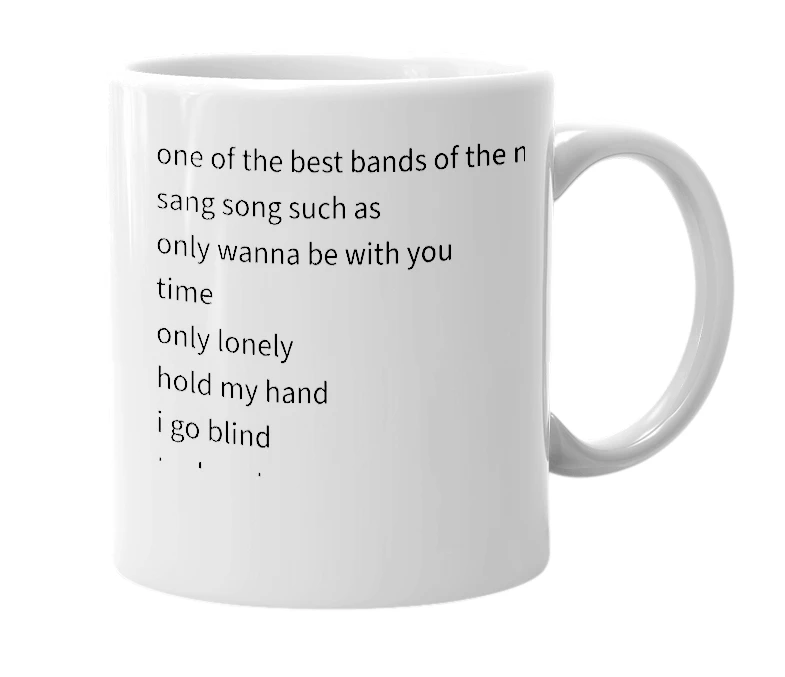 White mug with the definition of 'hootie and the blowfish'