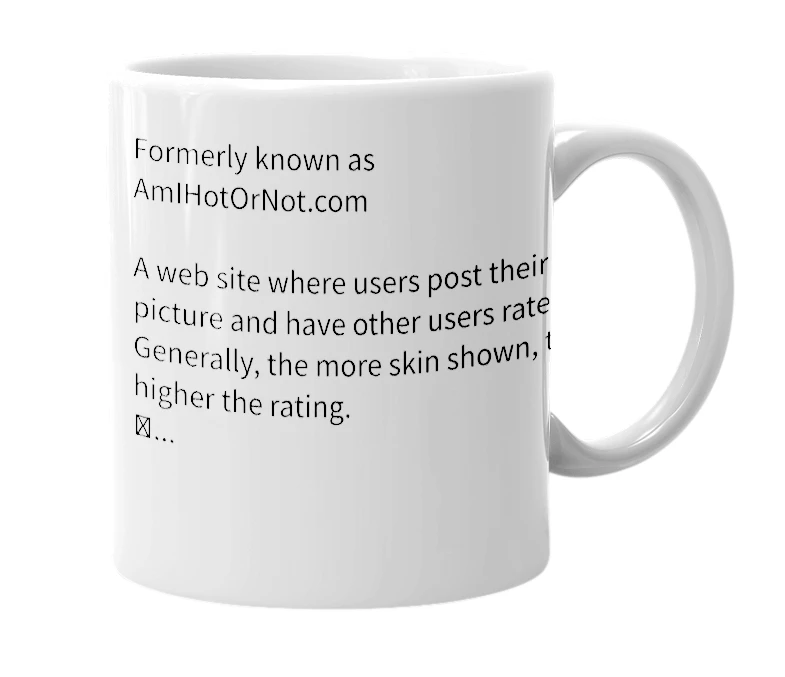 White mug with the definition of 'hotornot.com'