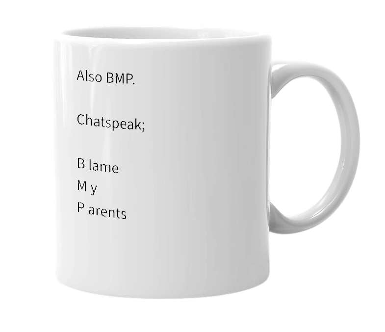 White mug with the definition of 'iBMP'