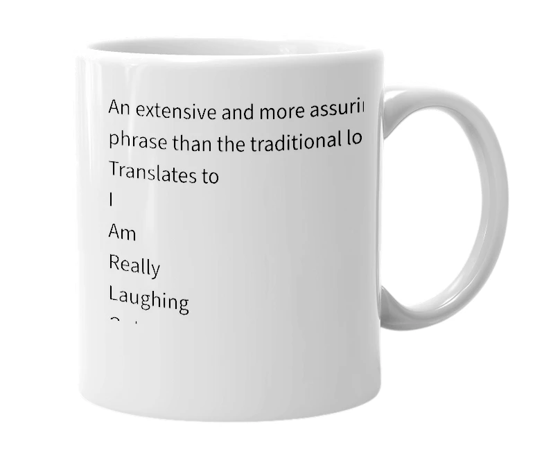 White mug with the definition of 'iarlol'