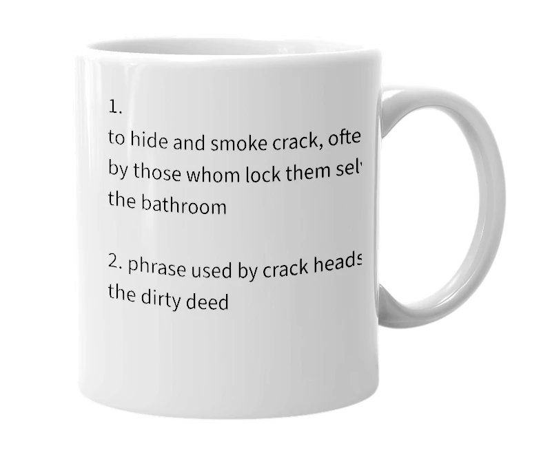 White mug with the definition of 'in the tub'