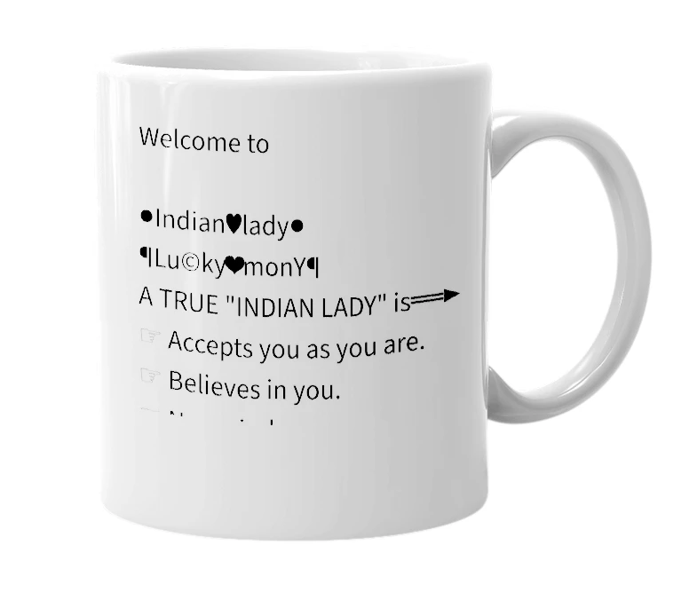 White mug with the definition of 'indian lady'