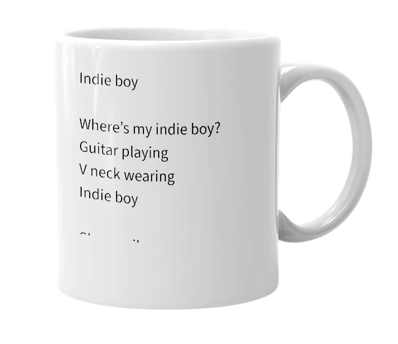 White mug with the definition of 'indie boy'