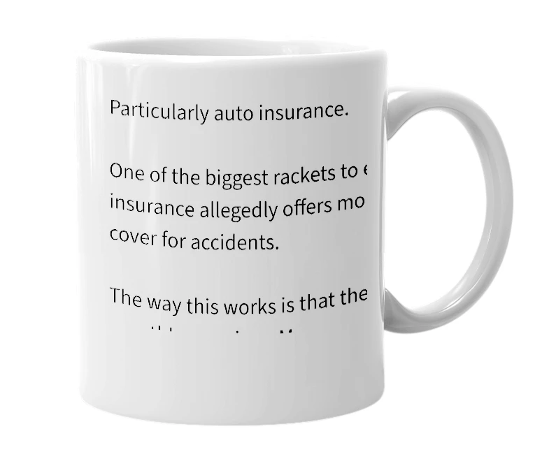 White mug with the definition of 'insurance'