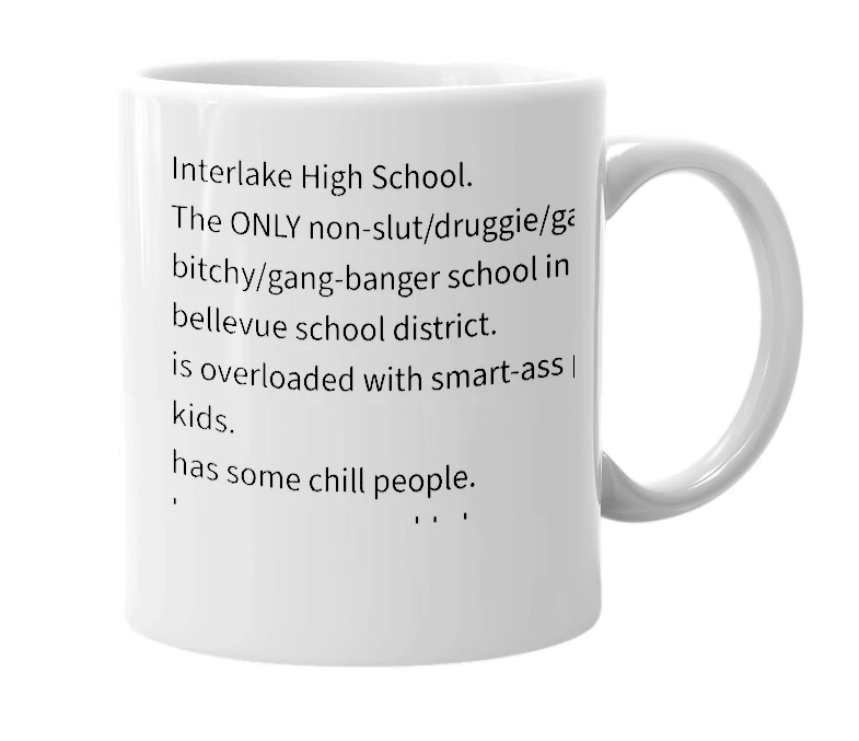 White mug with the definition of 'interlake'