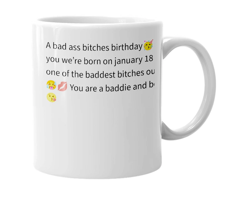 White mug with the definition of 'january 18'