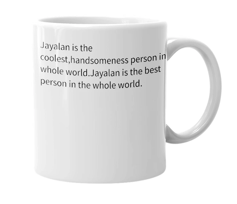 White mug with the definition of 'jayalan'