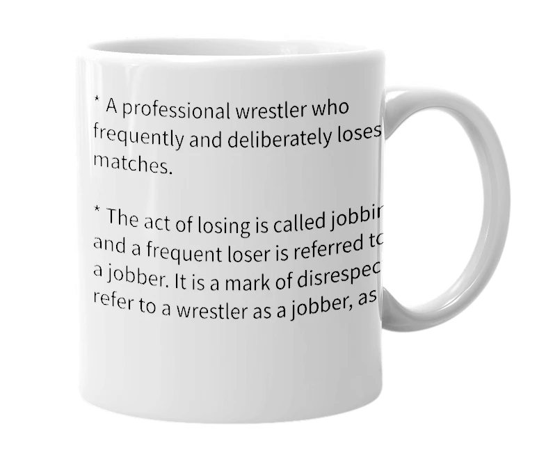 White mug with the definition of 'jobber'