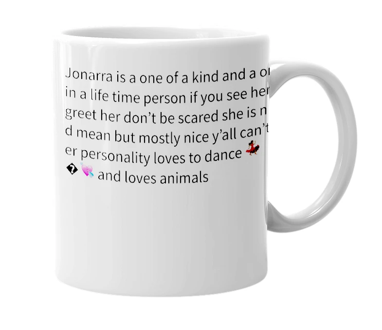 White mug with the definition of 'jonarra'