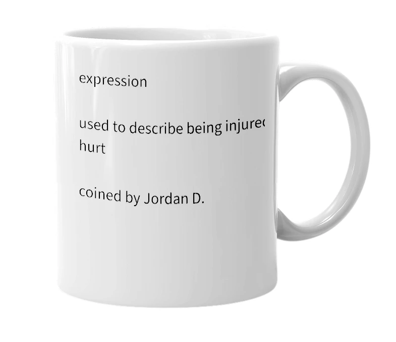 White mug with the definition of 'jured'