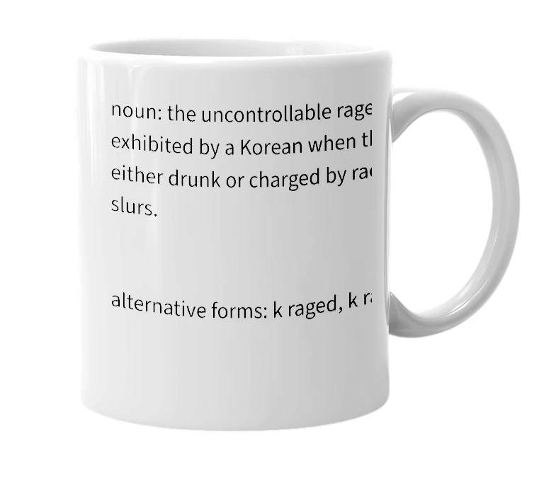 White mug with the definition of 'k rage'
