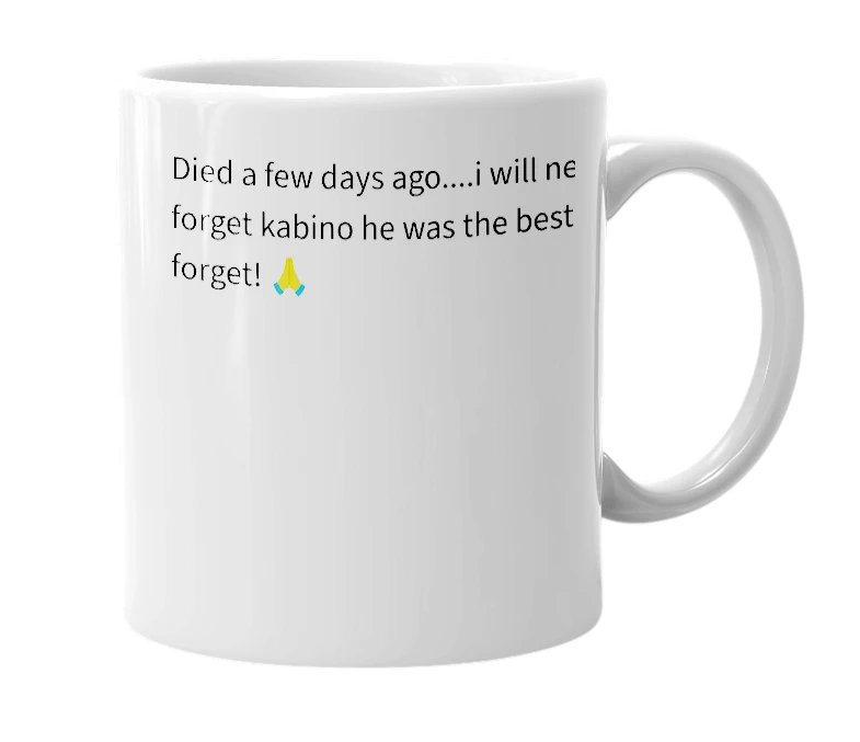 White mug with the definition of 'kabino'