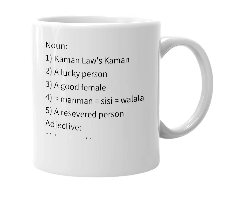 White mug with the definition of 'kaman'