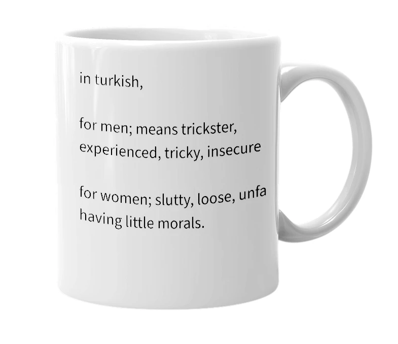 White mug with the definition of 'kashar'