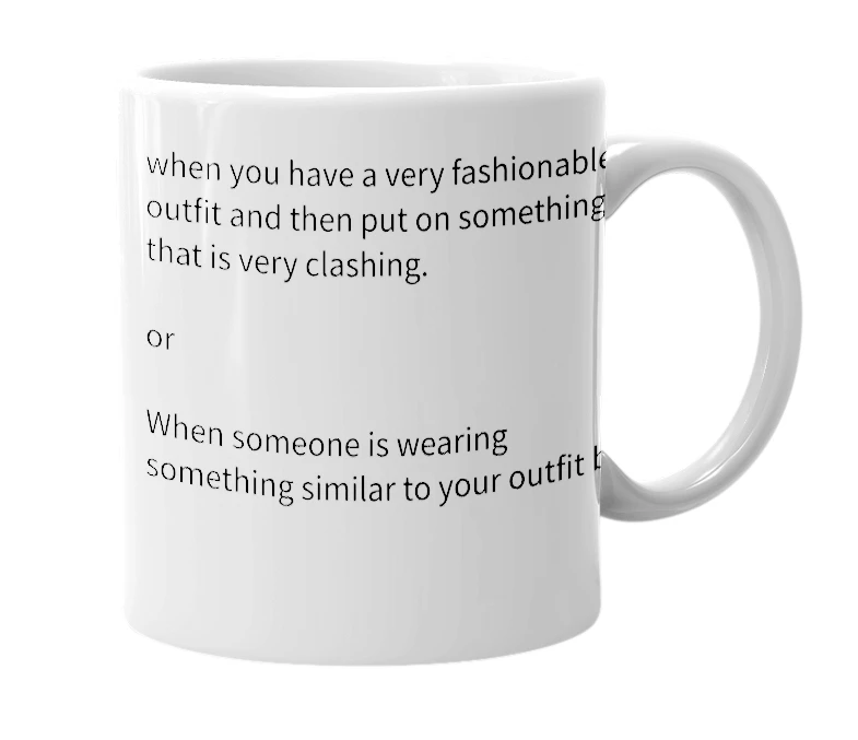 White mug with the definition of 'ketchup on your fashion'