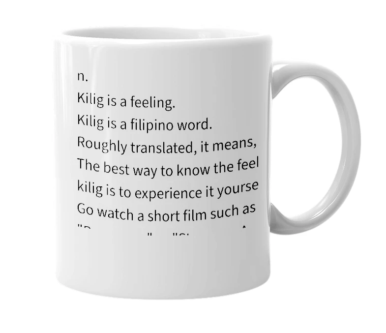 White mug with the definition of 'kilig'