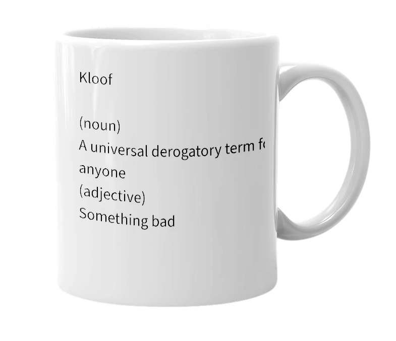 White mug with the definition of 'kloof'