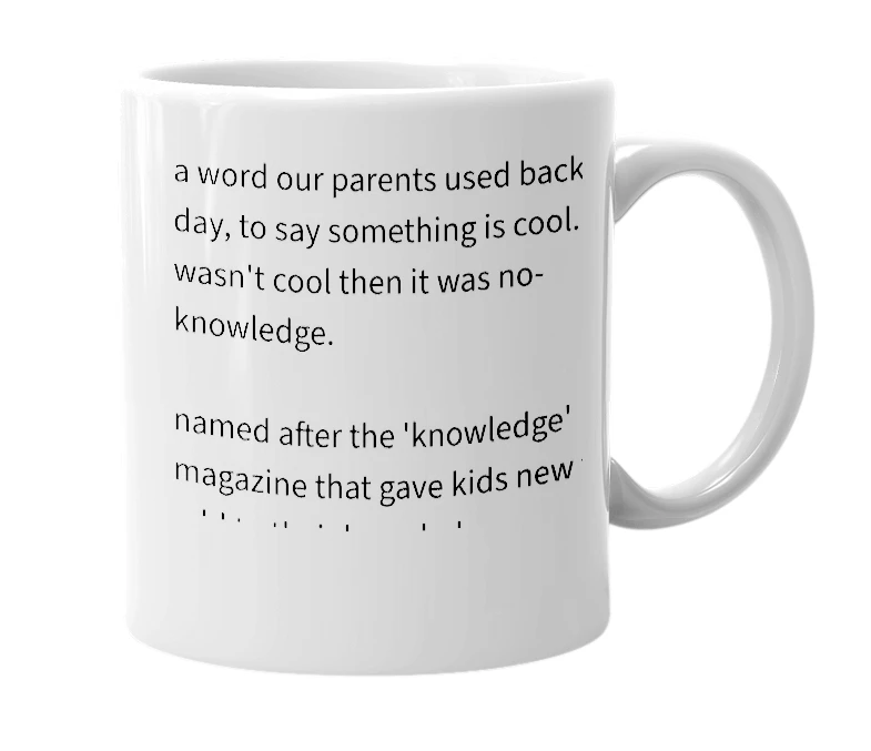 White mug with the definition of 'knowledge'