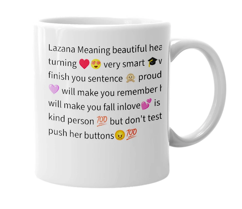 White mug with the definition of 'lazana'