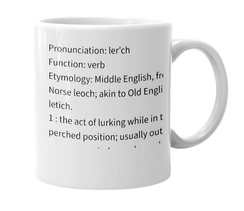 White mug with the definition of 'lerch'