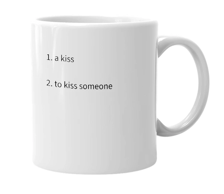 White mug with the definition of 'lip lock'