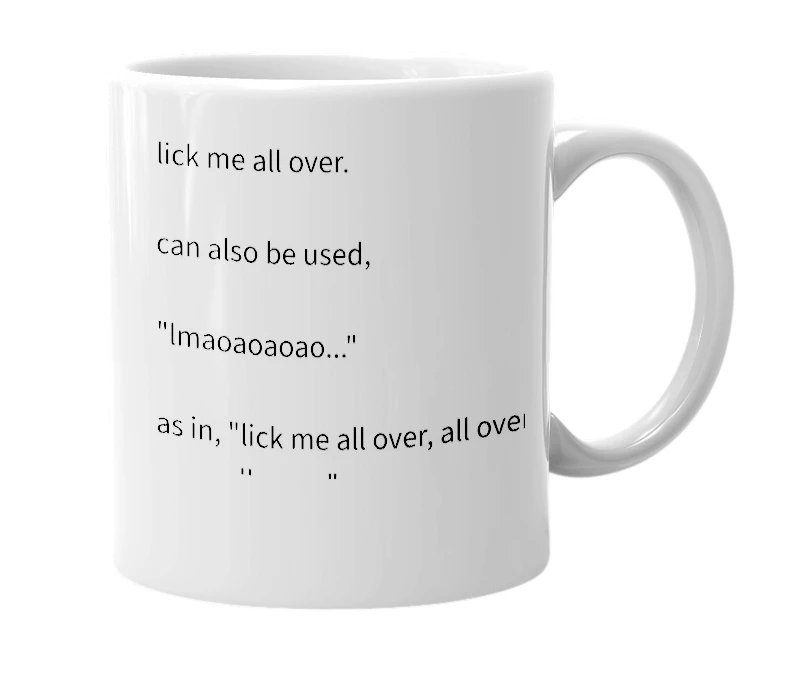 White mug with the definition of 'lmao'