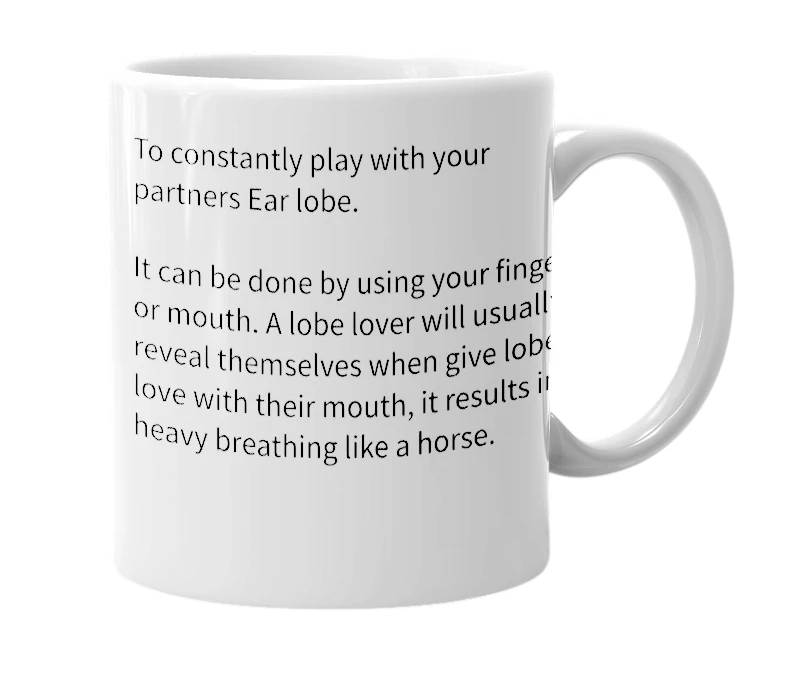 White mug with the definition of 'lobe love'