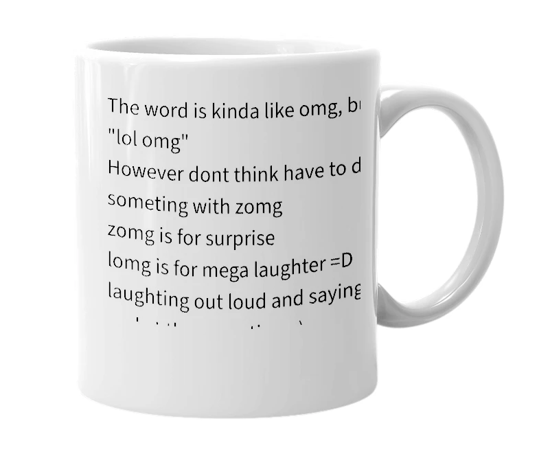 White mug with the definition of 'lomg'