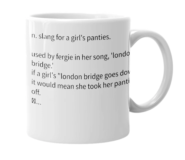 White mug with the definition of 'london bridge'