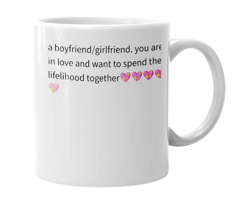 White mug with the definition of 'lover'