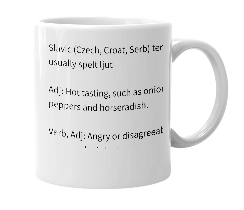 White mug with the definition of 'lyut'