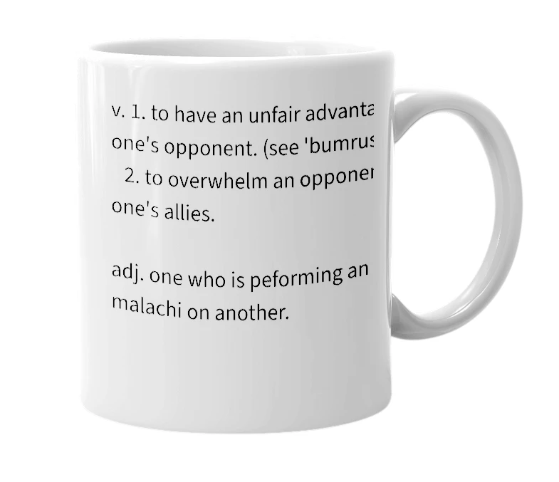 White mug with the definition of 'malachi'
