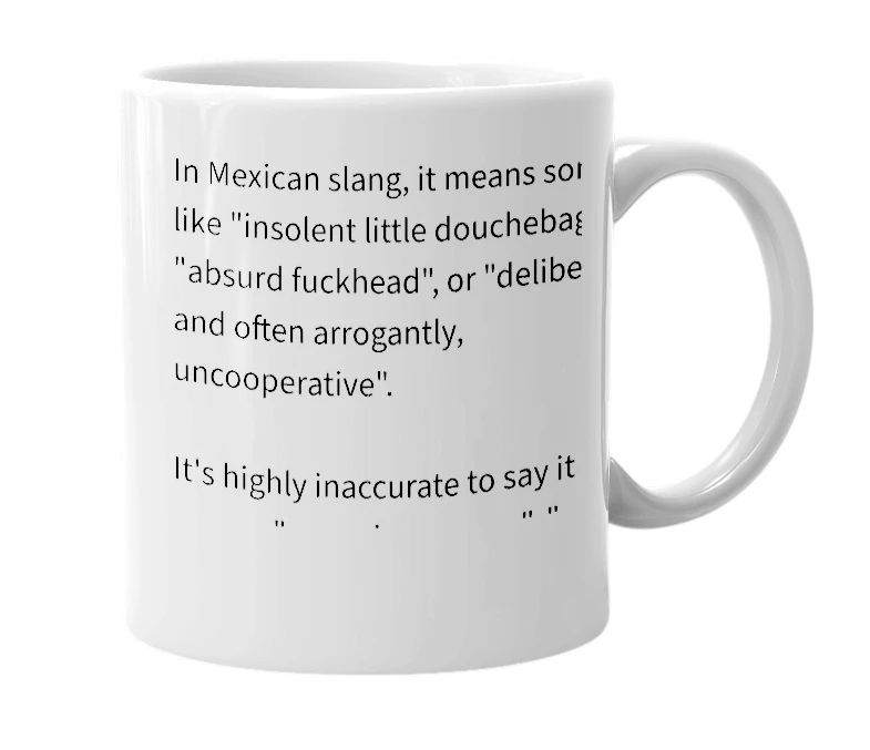 White mug with the definition of 'mamón'