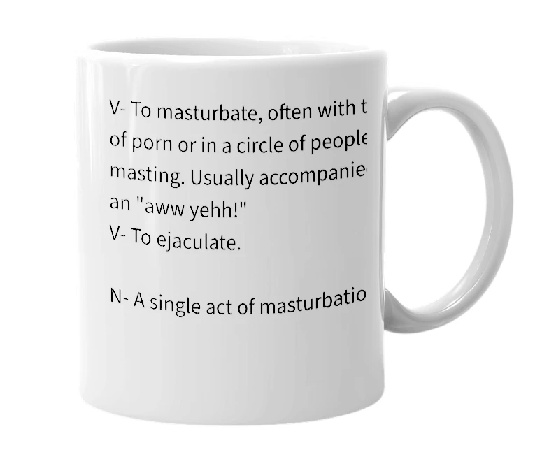 White mug with the definition of 'mast'