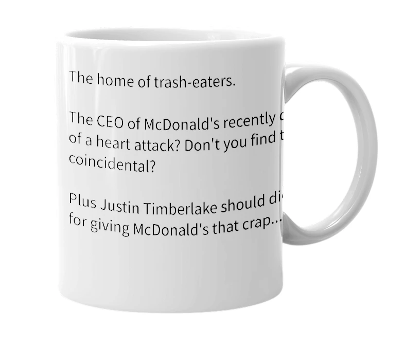 White mug with the definition of 'mcdonalds'
