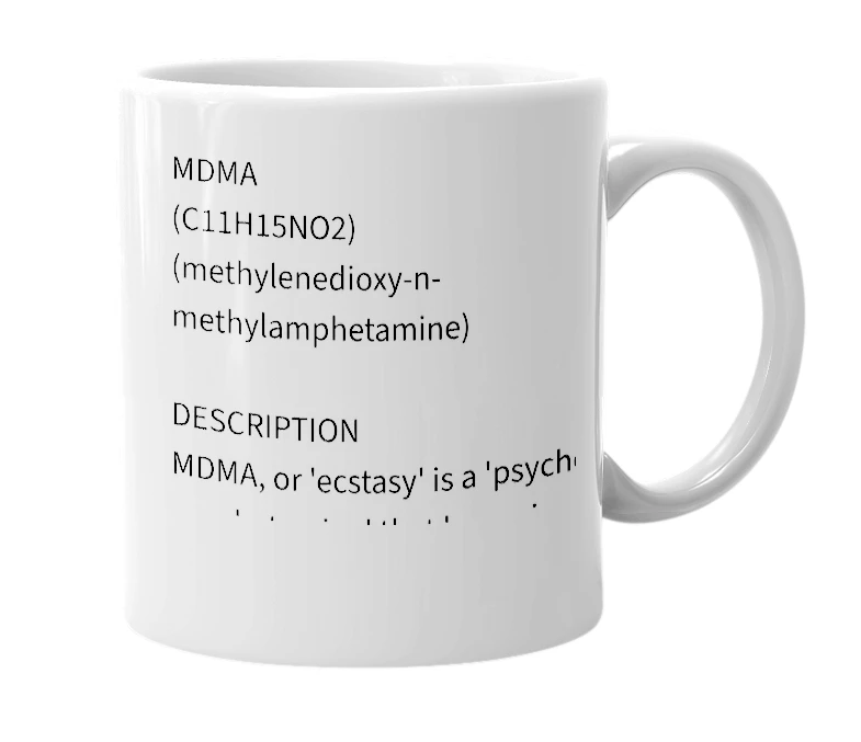 White mug with the definition of 'mdma'