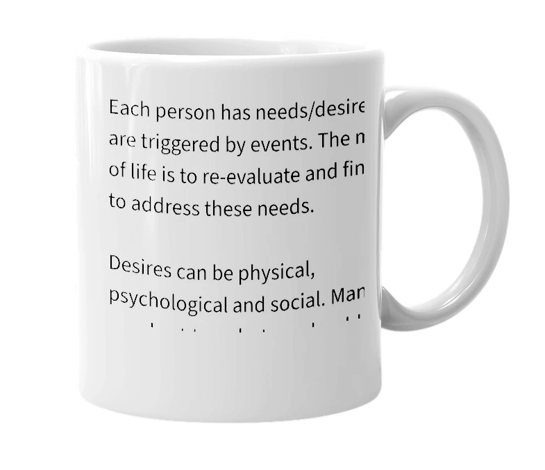 White mug with the definition of 'meaning of life'