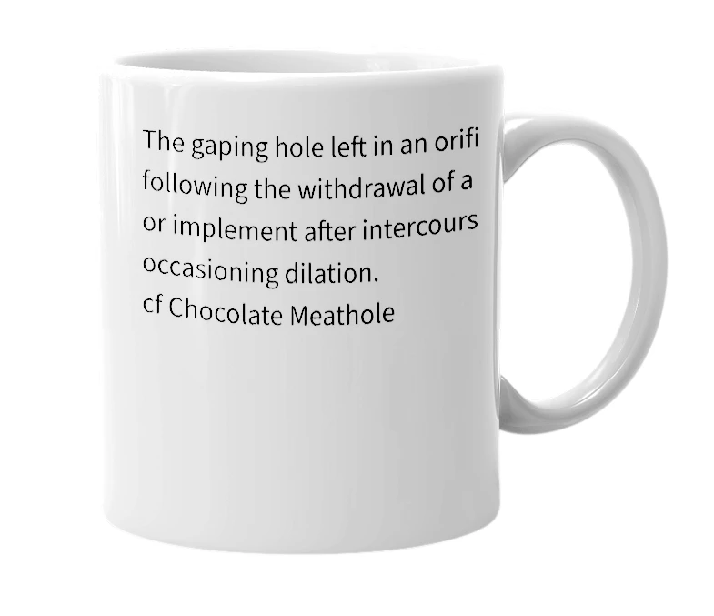 White mug with the definition of 'meathole'