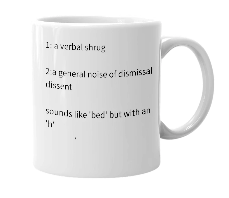 White mug with the definition of 'meh'