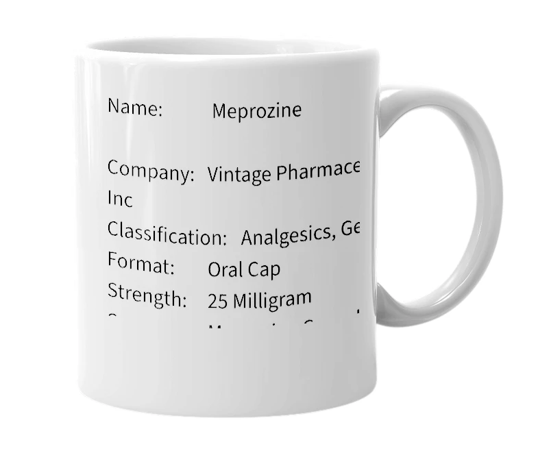 White mug with the definition of 'meprozine'