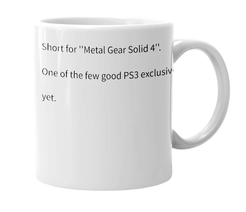 White mug with the definition of 'mgs4'