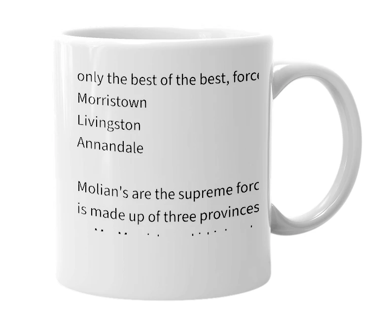 White mug with the definition of 'molian'