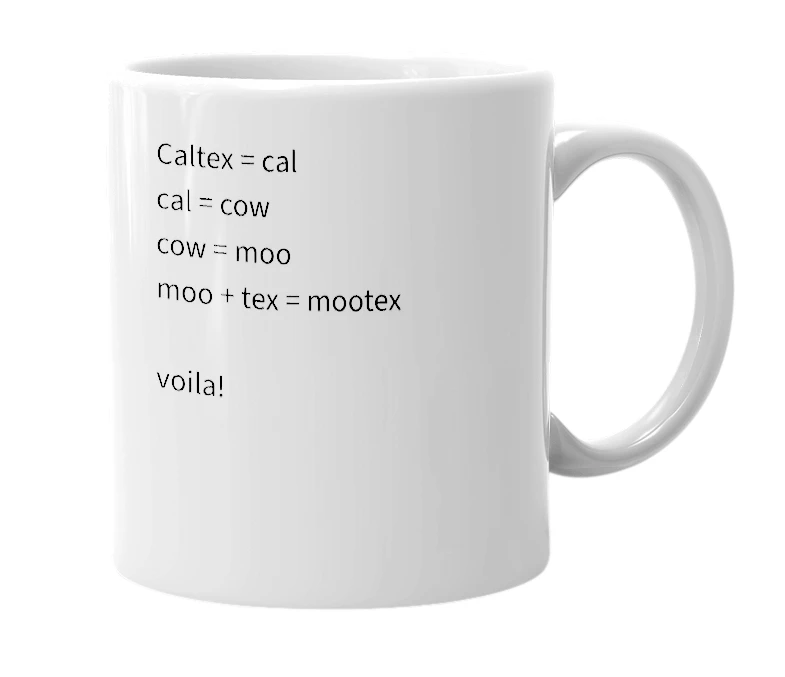White mug with the definition of 'mootex'
