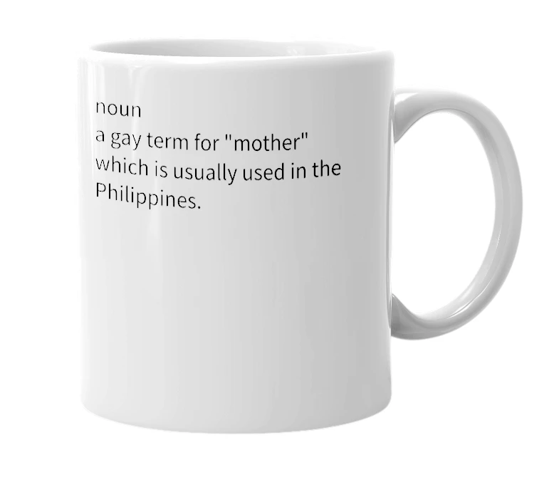 White mug with the definition of 'mudra'