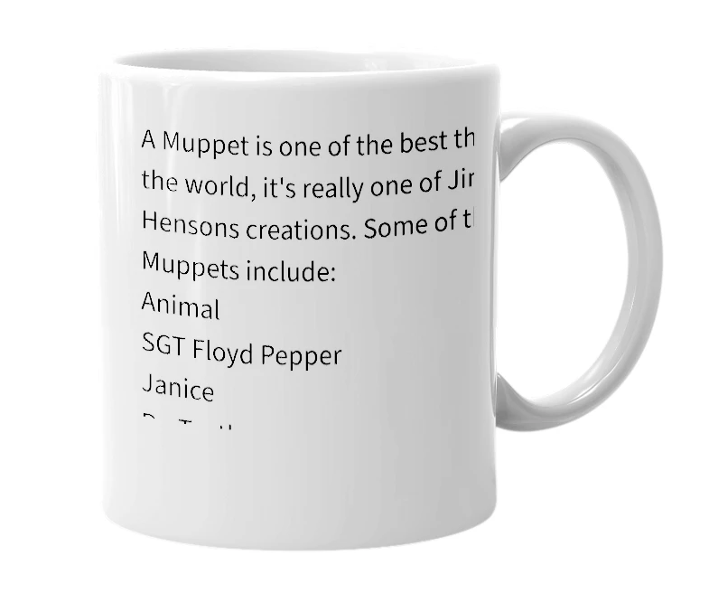 White mug with the definition of 'muppet'