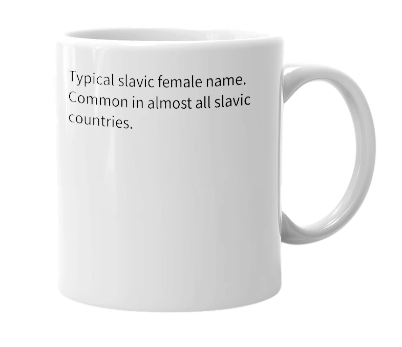 White mug with the definition of 'natasa'