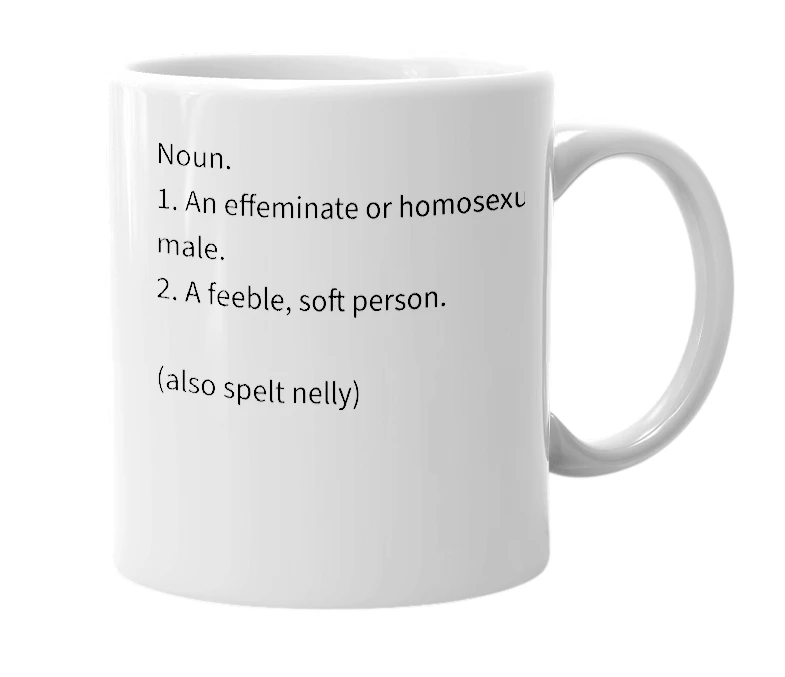 White mug with the definition of 'nellie'