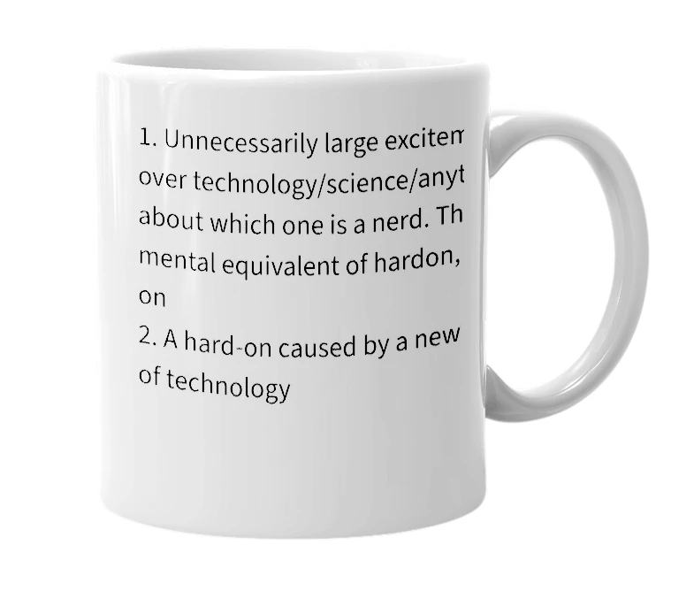 White mug with the definition of 'nerd-on'