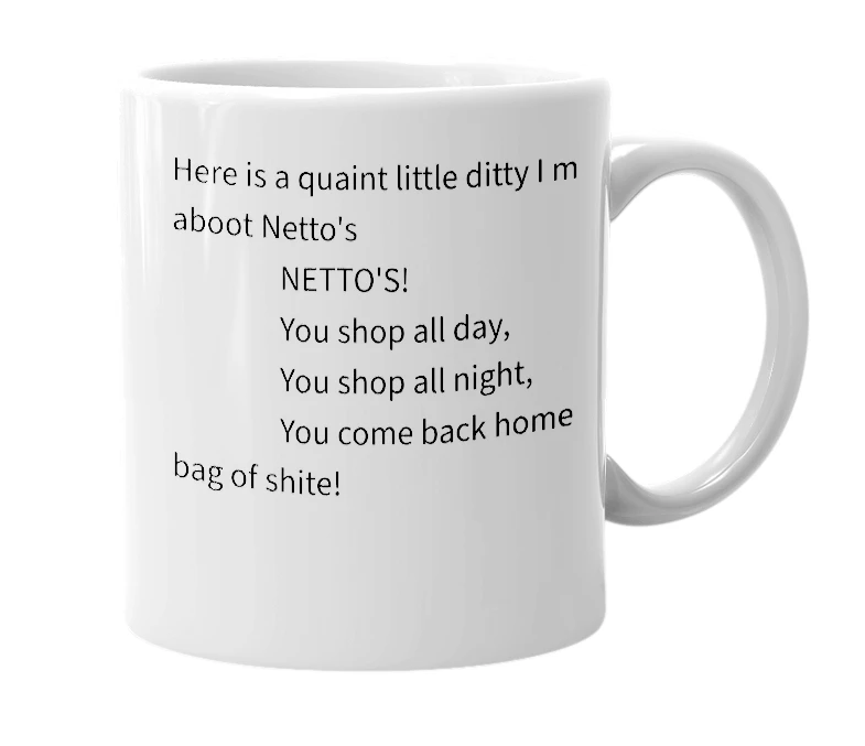 White mug with the definition of 'netto'